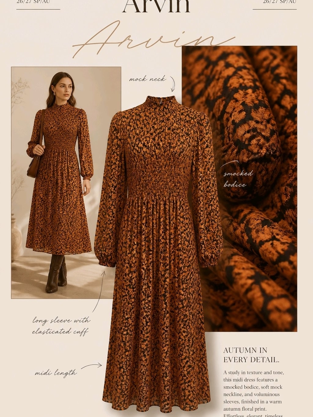 A New Day Women's Rust Brown &  and Black Printed Dress - Size L